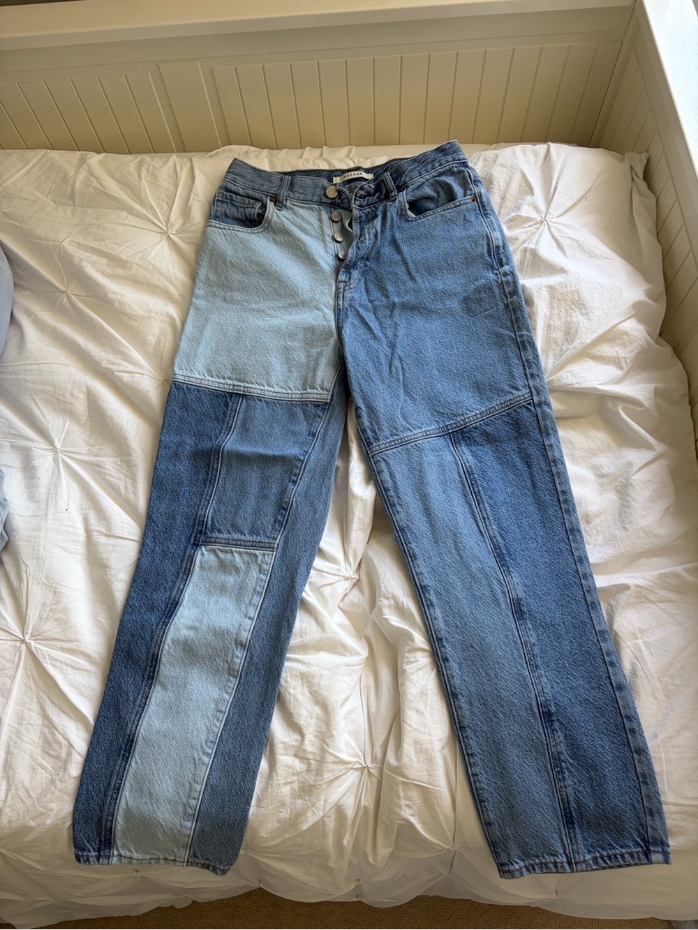 PacSun Women's Two-Tone Blue Patchwork Straight Leg Jeans